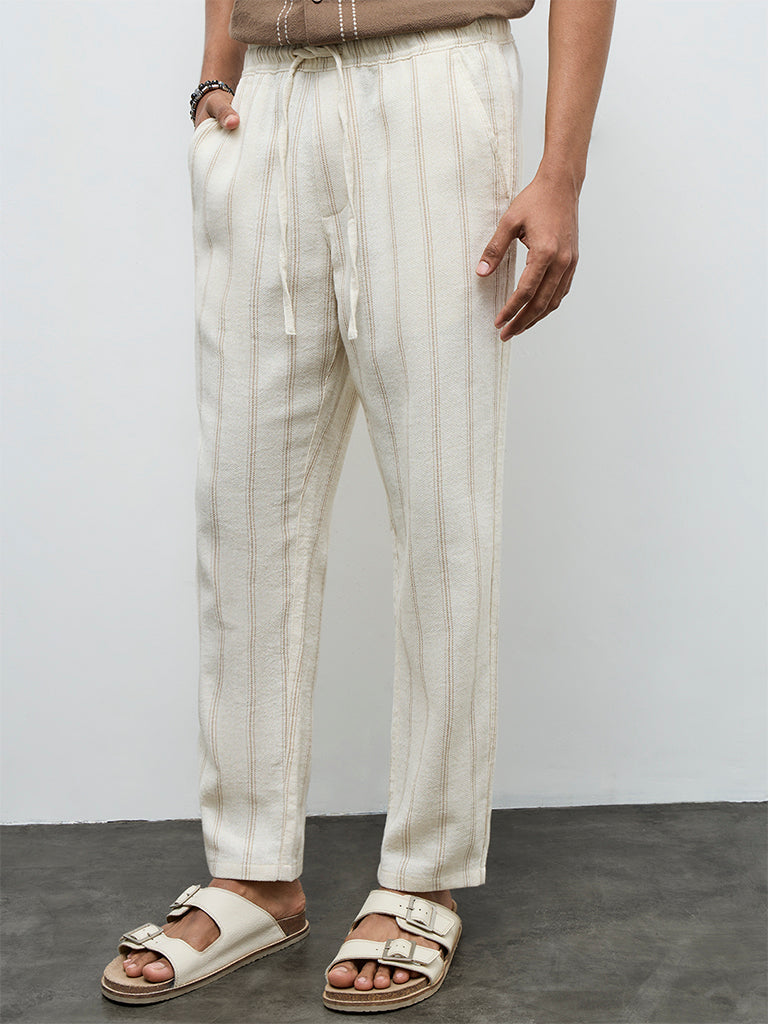 ETA Off-White Striped Relaxed-Fit Mid-Rise Cotton Chinos