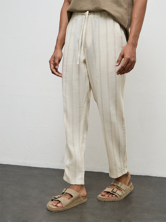 ETA White Striped Relaxed-Fit Mid-Rise Cotton Chinos