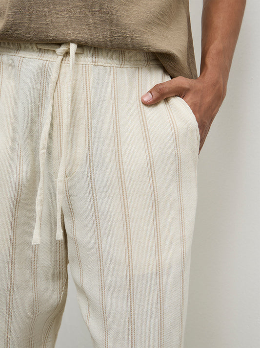 ETA White Striped Relaxed-Fit Mid-Rise Cotton Chinos