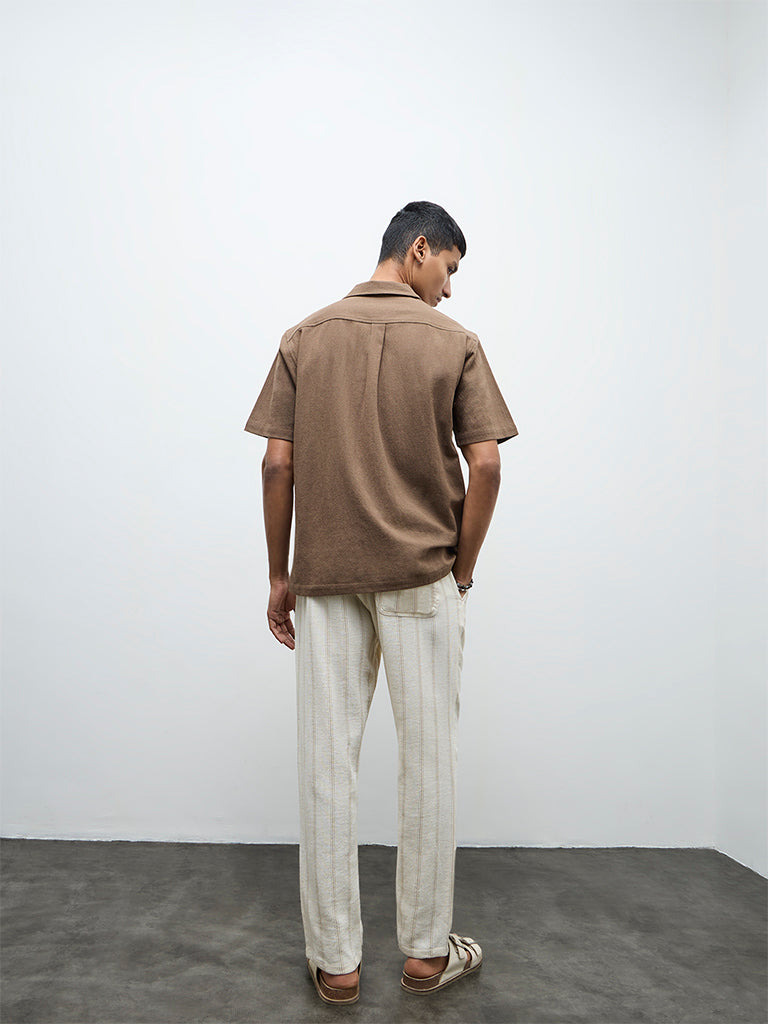 ETA Off-White Striped Relaxed-Fit Mid-Rise Cotton Chinos