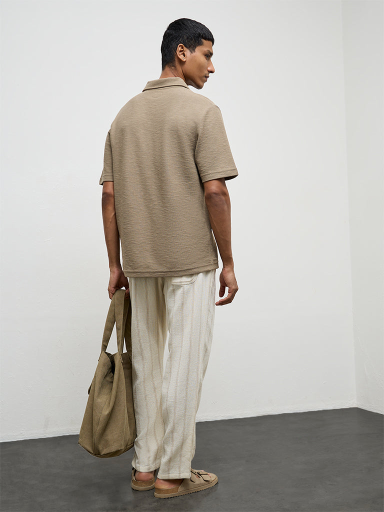 ETA White Striped Relaxed-Fit Mid-Rise Cotton Chinos