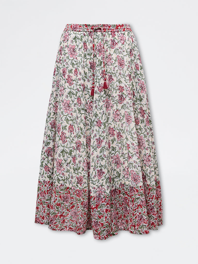 Bombay Paisley Off-White Floral Cotton Skirt