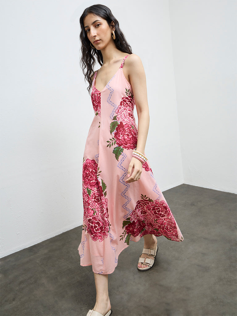 Buy Bombay Paisley Peach Floral Cotton A-Line Dress from Westside