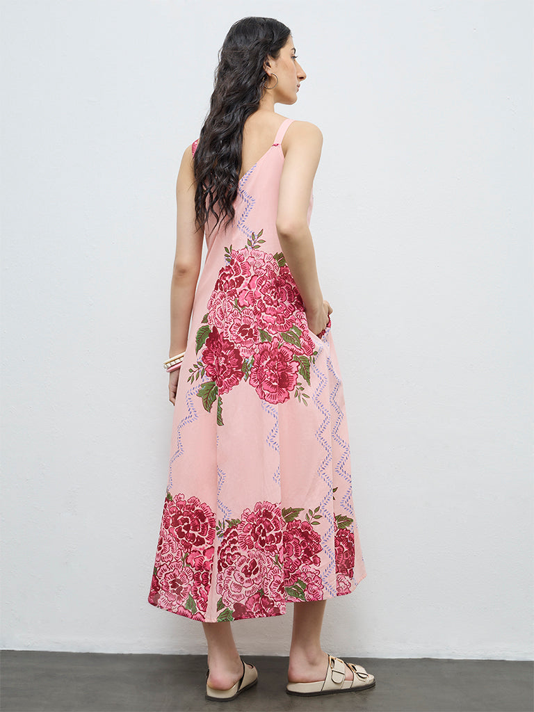 Buy Bombay Paisley Peach Floral Cotton A-Line Dress from Westside