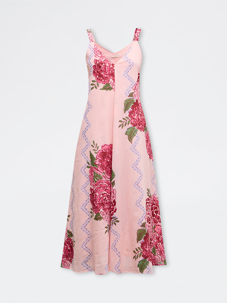 Buy Bombay Paisley Peach Floral Cotton A-Line Dress from Westside