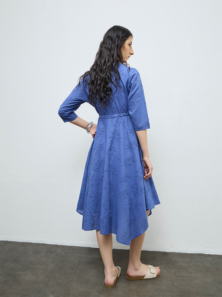Bombay Paisley Blue Schiffli Embroidered A-Line Dress