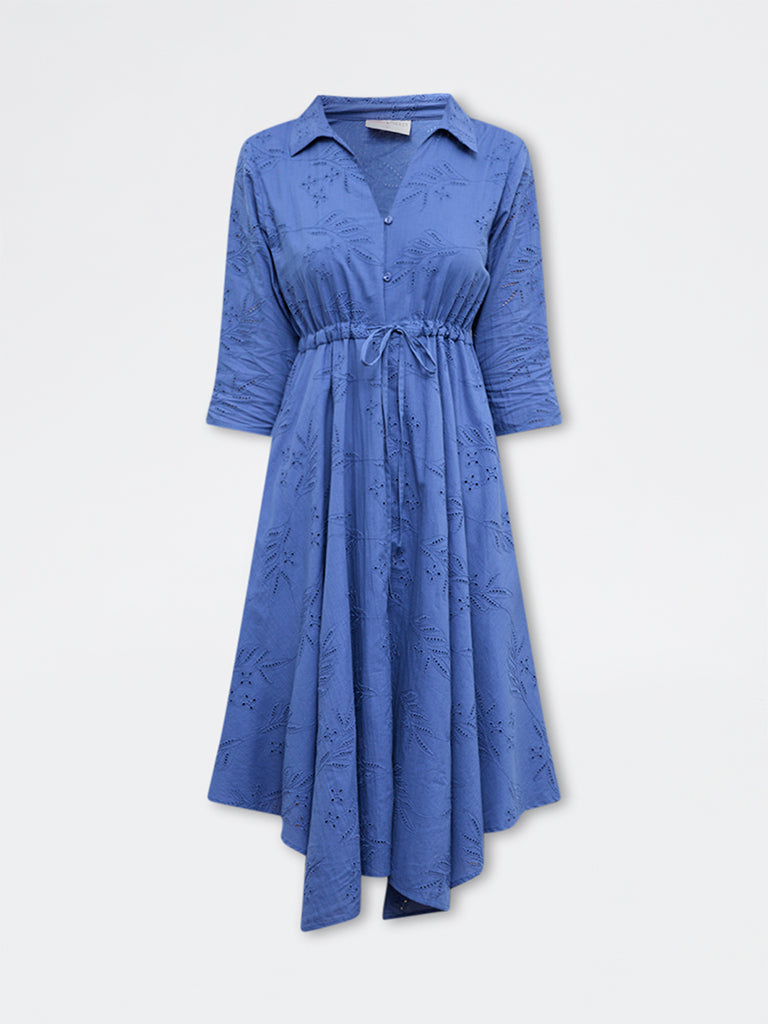 Bombay Paisley Blue Schiffli Embroidered A-Line Dress