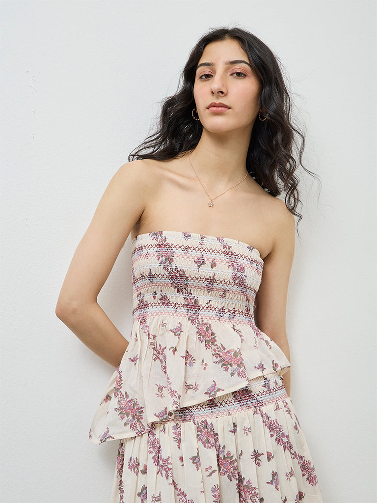 Bombay Paisley Cream Floral Cotton Tube Top