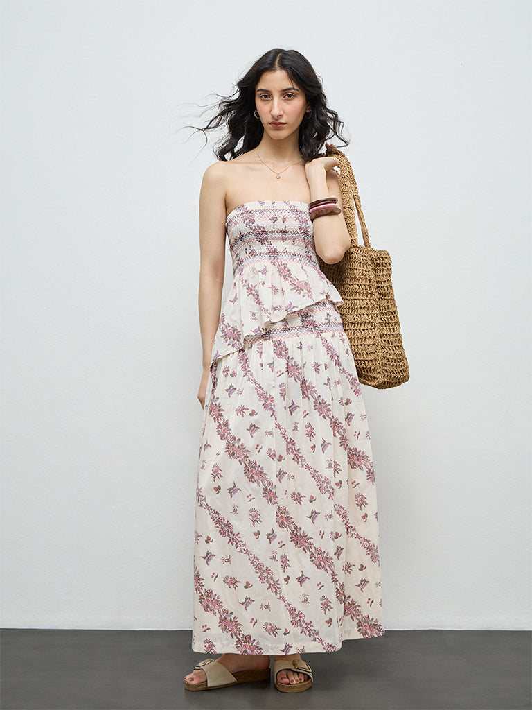 Bombay Paisley Cream Floral Cotton Tube Top