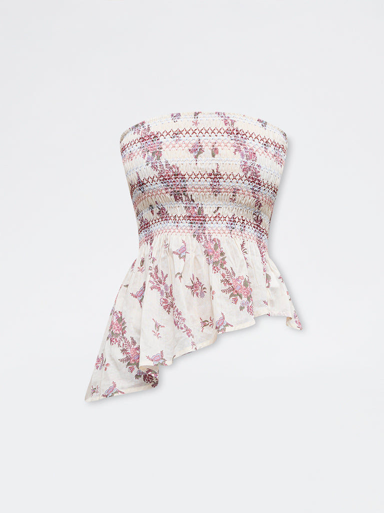 Bombay Paisley Cream Floral Cotton Tube Top