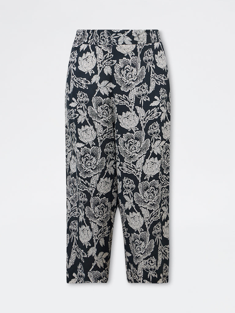 Diza Black Botanical Design Pants