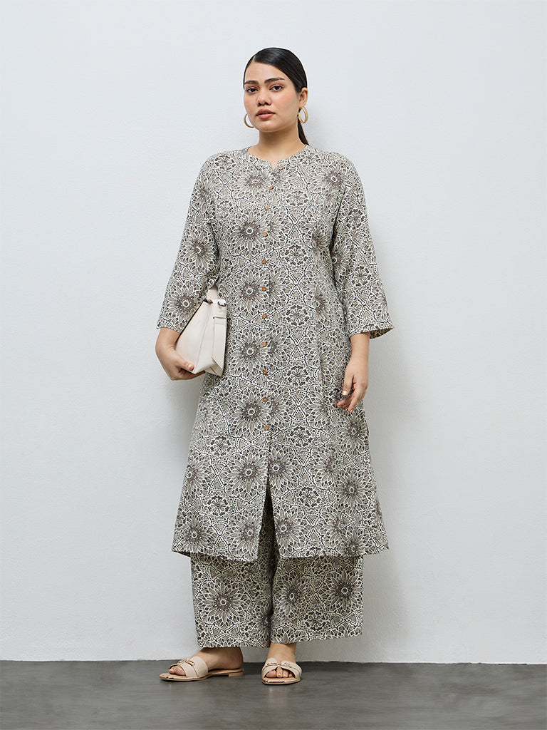 Diza Taupe Floral Design Pants