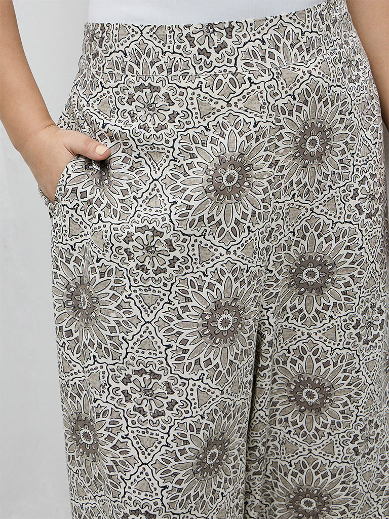 Diza Taupe Floral Design Pants