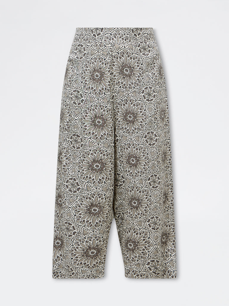 Diza Taupe Floral Design Pants