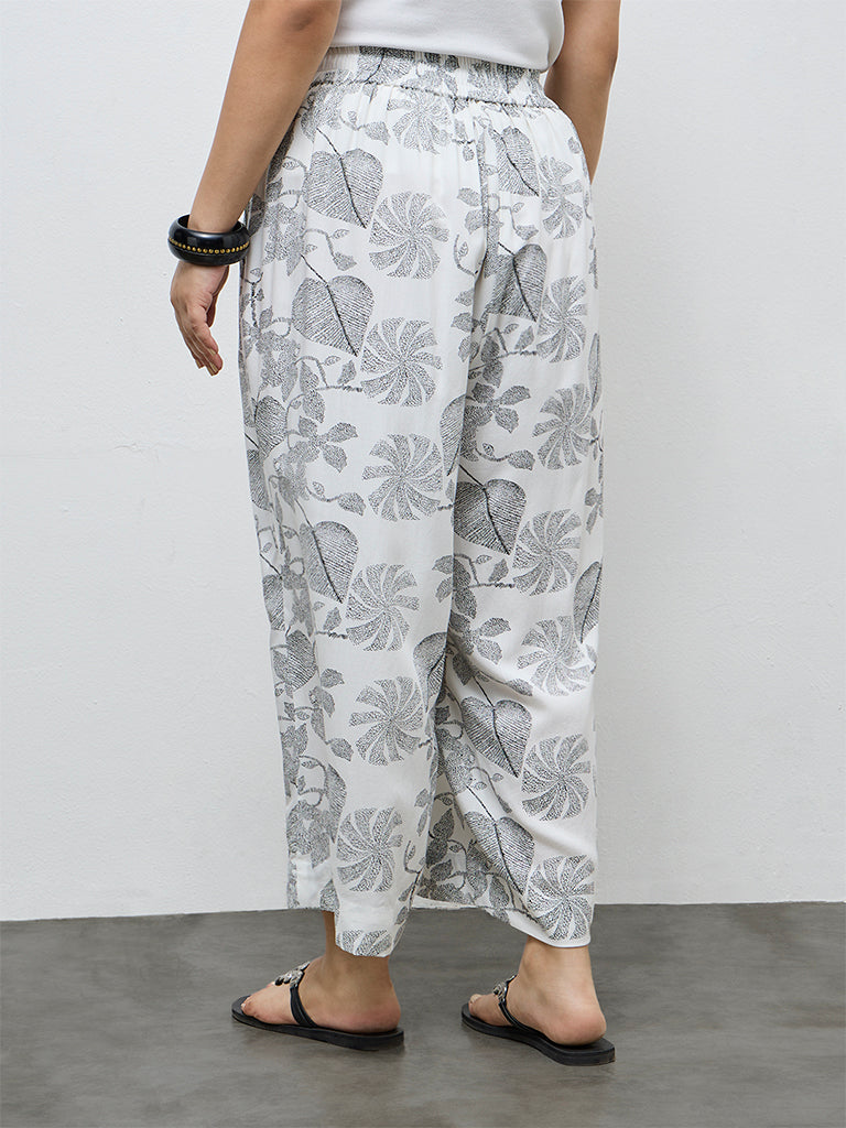 Diza White Leaf Design Pants