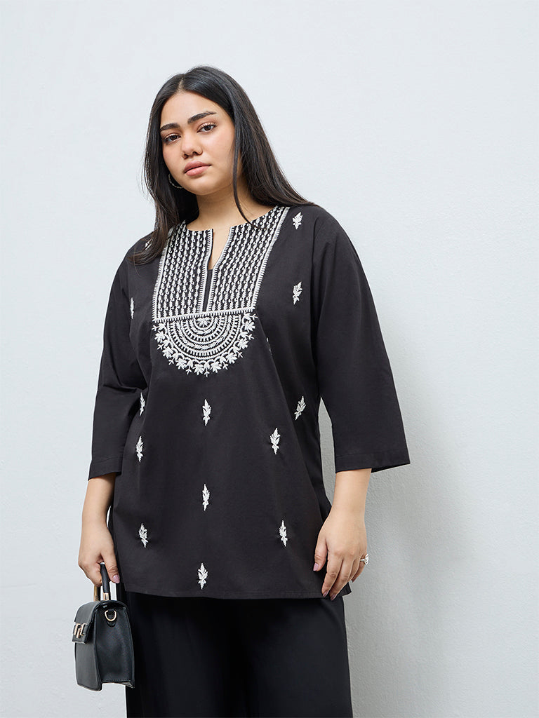 Diza Black Embroidered Cotton Tunic