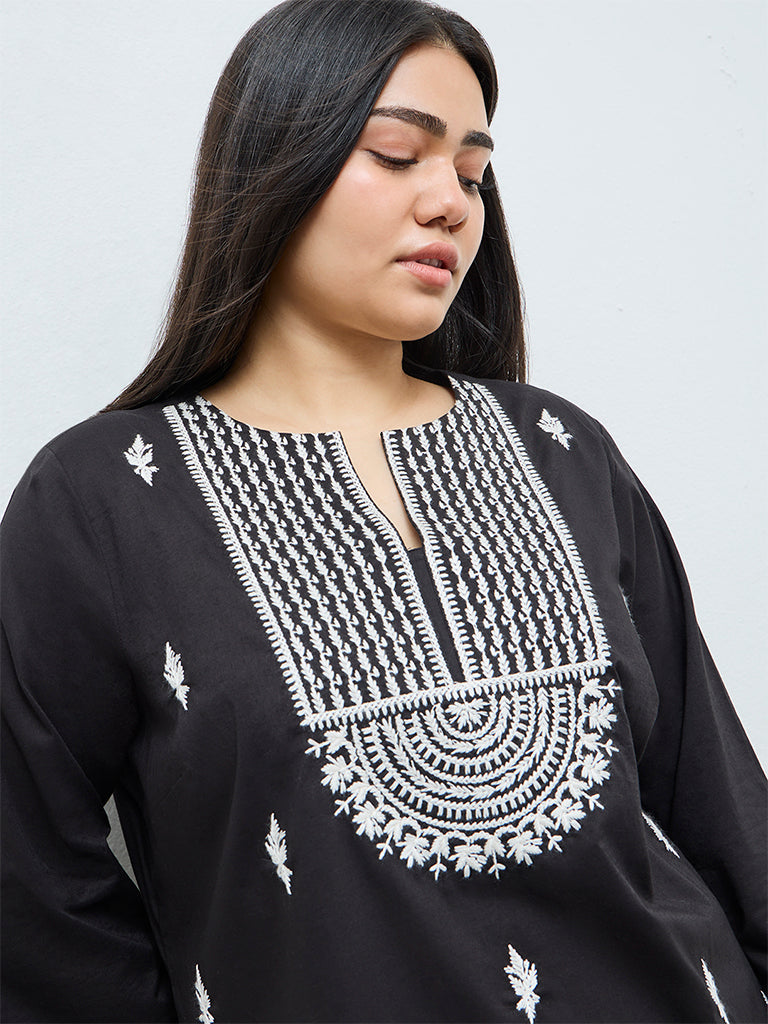 Diza Black Embroidered Cotton Tunic