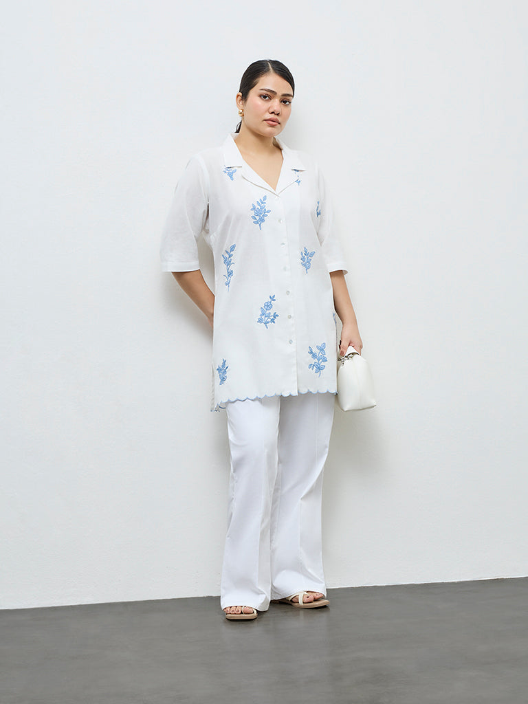 Diza White Floral Embroidered Cotton-Blend Tunic