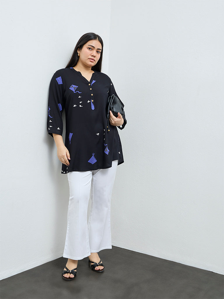 Diza Black Printed A-Line Tunic