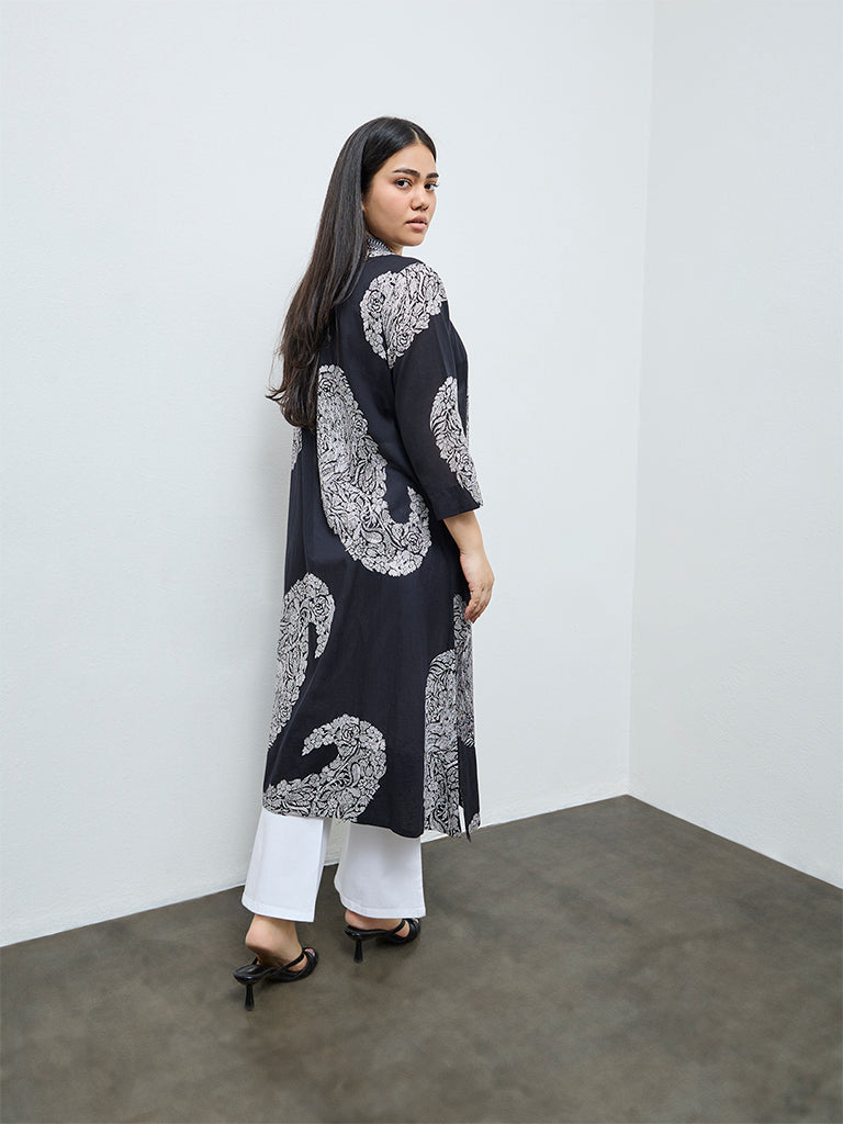 Diza Black Paisley Design A-Line Kurta
