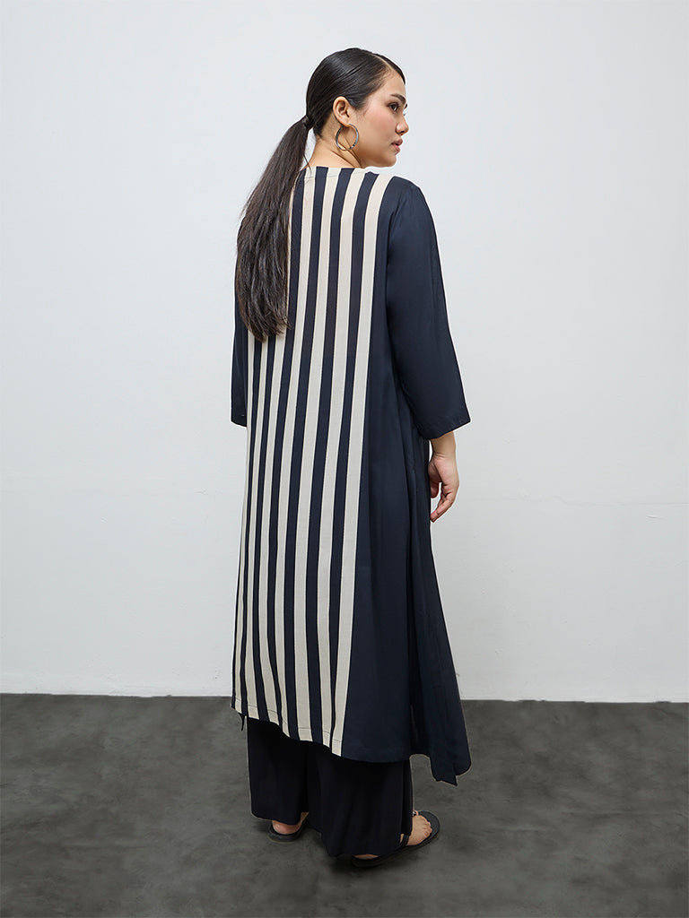 Diza Black Foliage Design A-Line Kurta