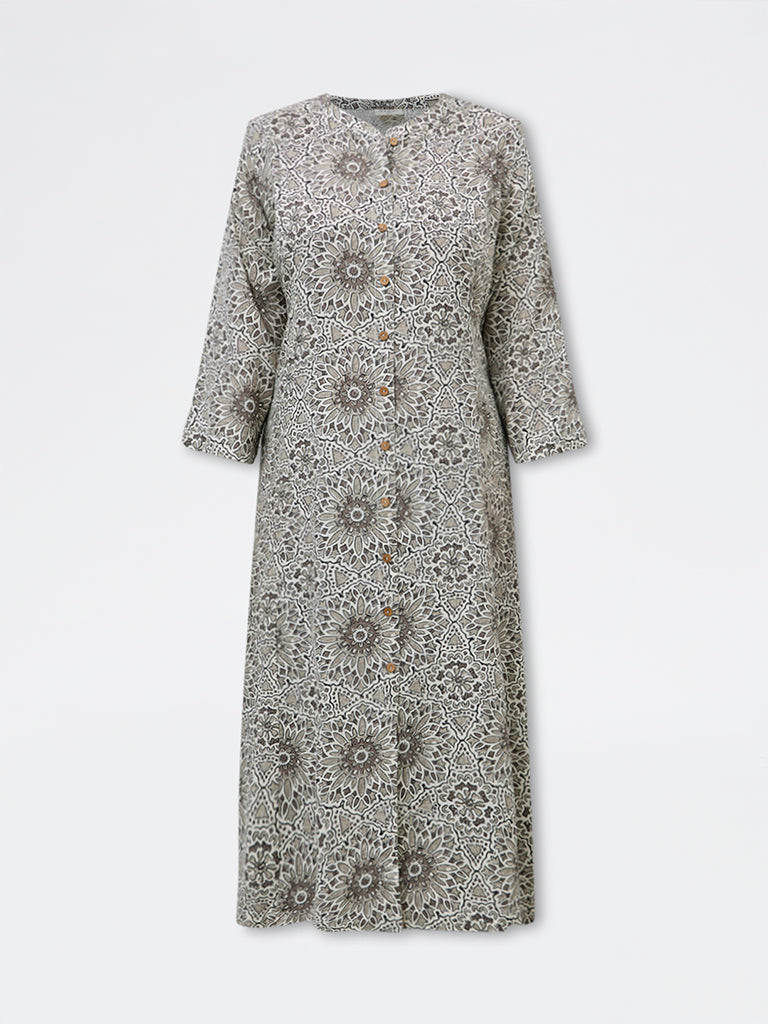 Diza Taupe Floral Design A-Line Kurta