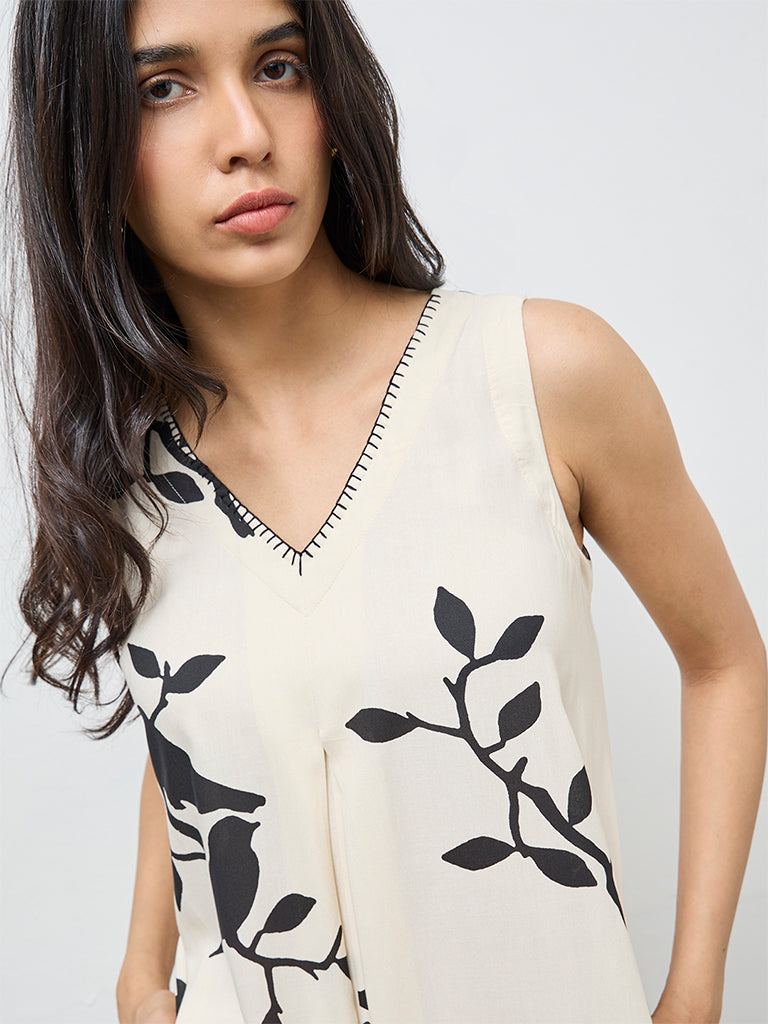 Utsa Off-White Foliage Design A-Line Kurta