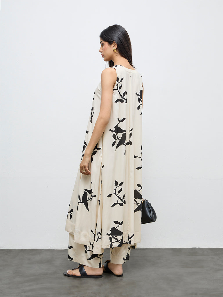Utsa Off-White Foliage Design A-Line Kurta