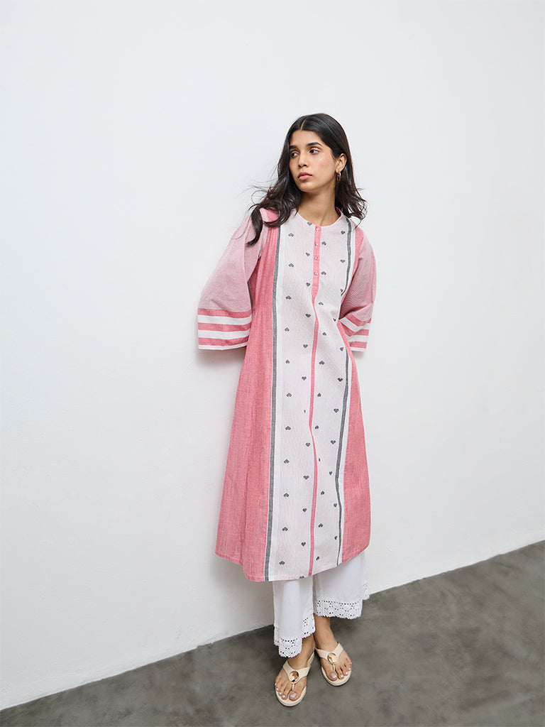 Utsa Red Printed Cotton A-Line Kurta