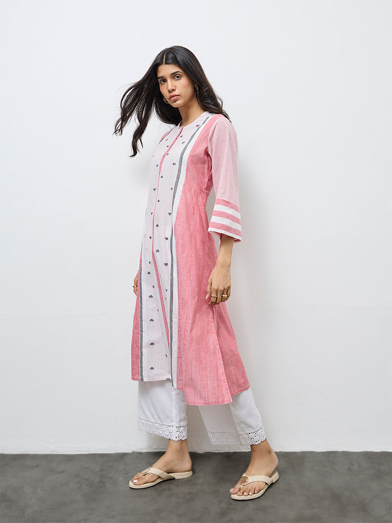 Utsa Red Printed Cotton A-Line Kurta