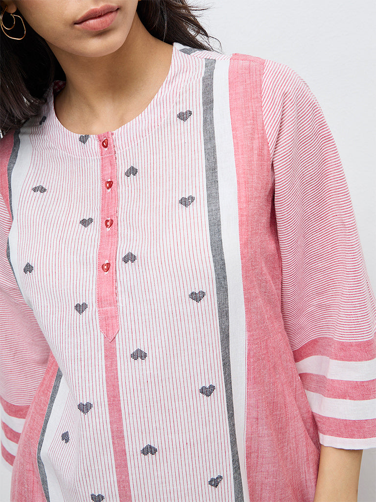 Utsa Red Printed Cotton A-Line Kurta