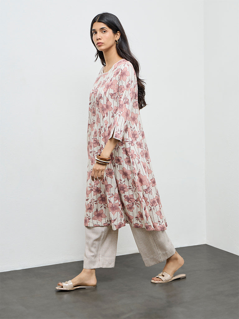 Utsa Pink Floral Design A-Line Kurta