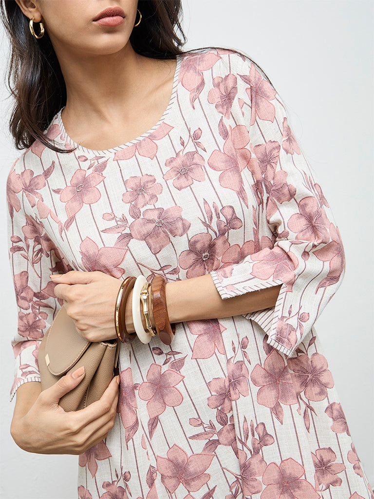 Utsa Pink Floral Design A-Line Kurta