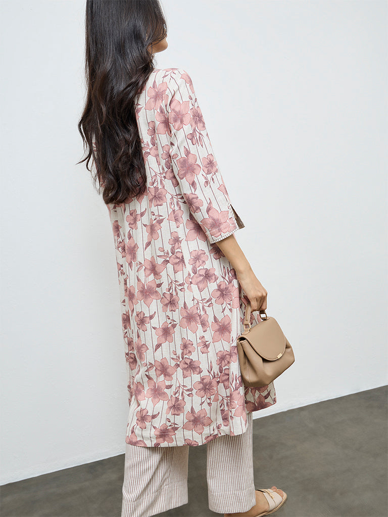 Utsa Pink Floral Design A-Line Kurta