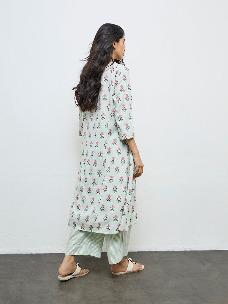 Utsa Aqua Floral A-Line Kurta
