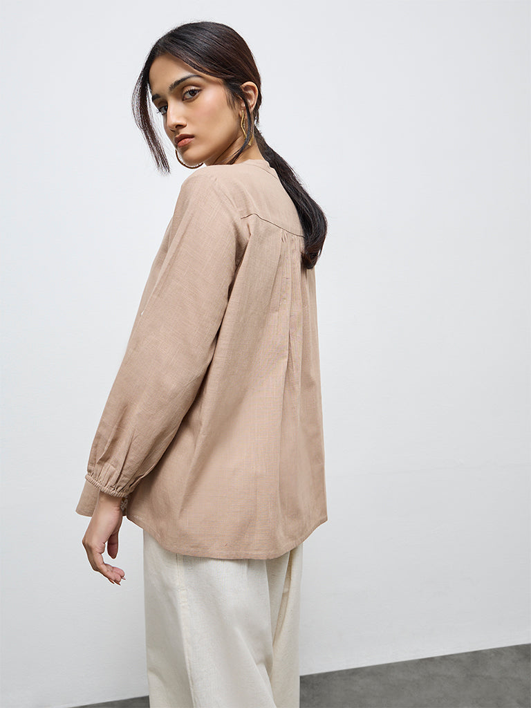 Utsa Beige Floral Embroidered Cotton Tunic