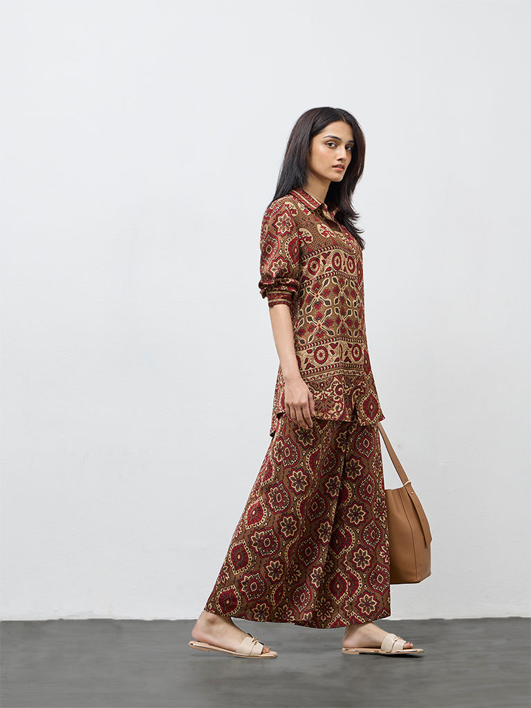 Utsa Red Botanical Design Tunic