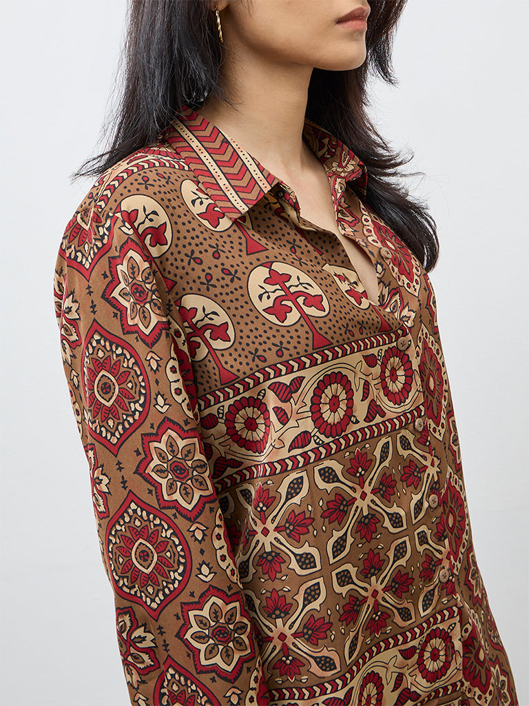 Utsa Red Botanical Design Tunic
