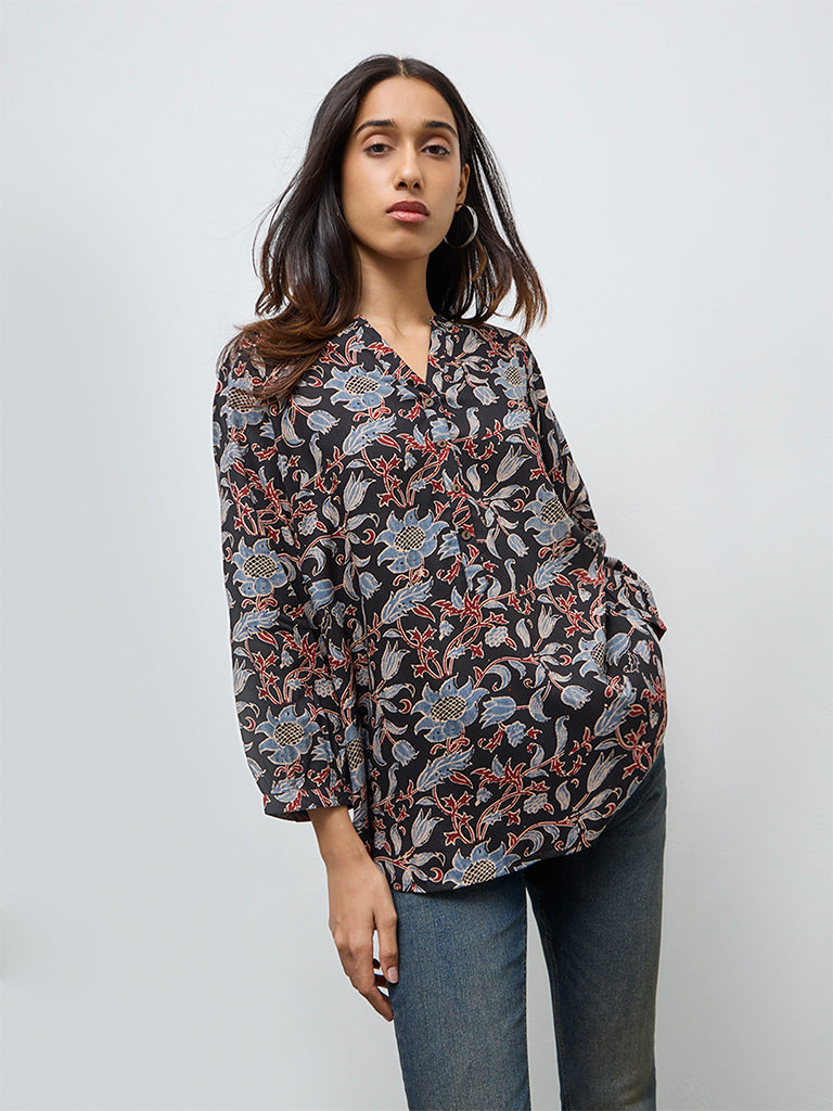 Utsa Black Foliage Printed Tunic