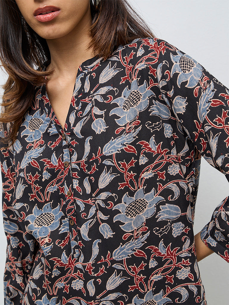 Utsa Black Foliage Printed Tunic