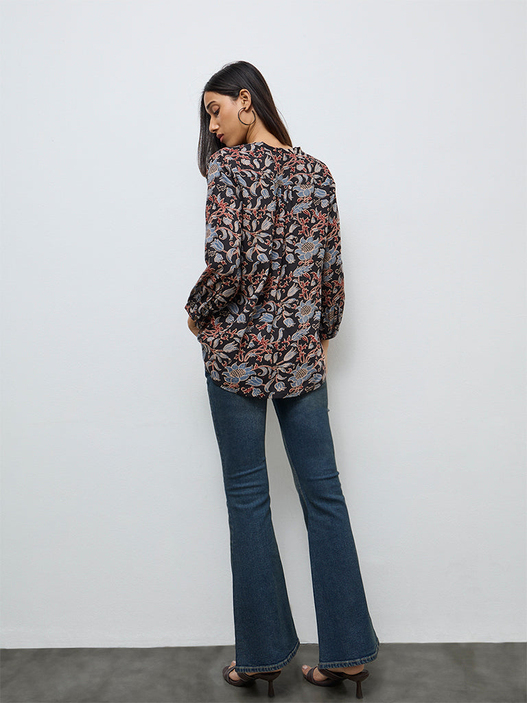 Utsa Black Foliage Printed Tunic