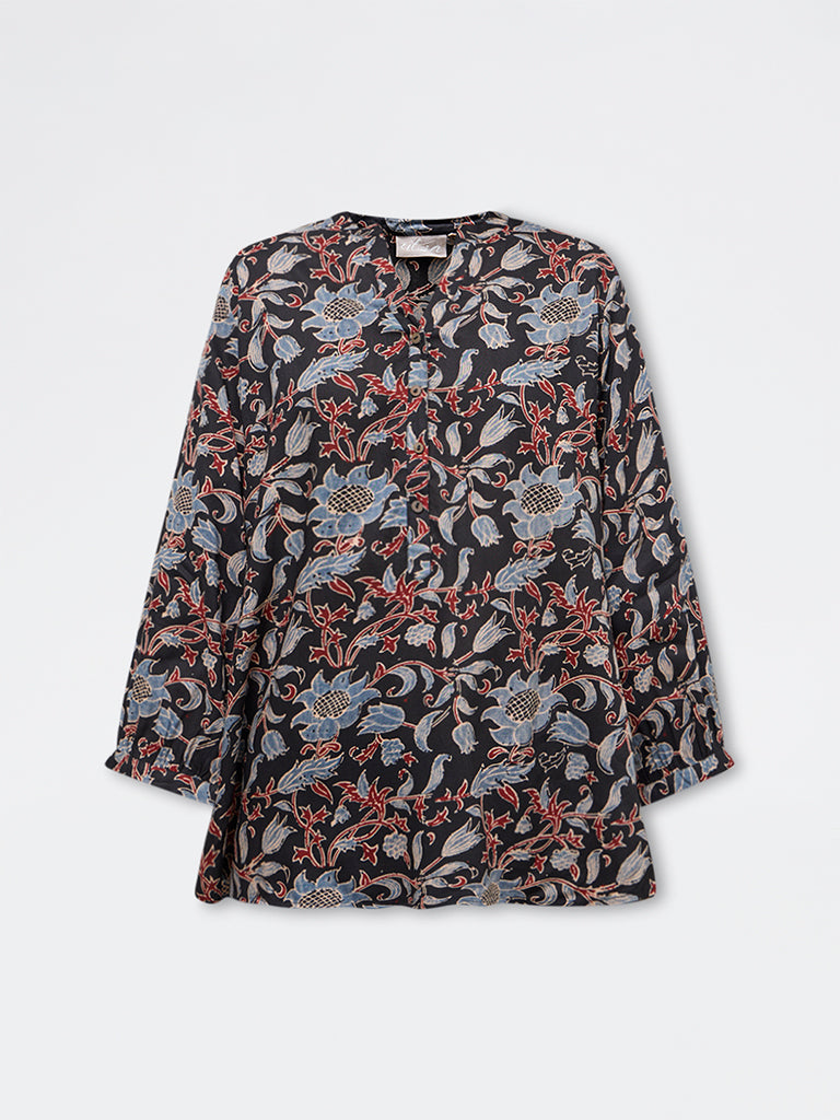 Utsa Black Foliage Printed Tunic