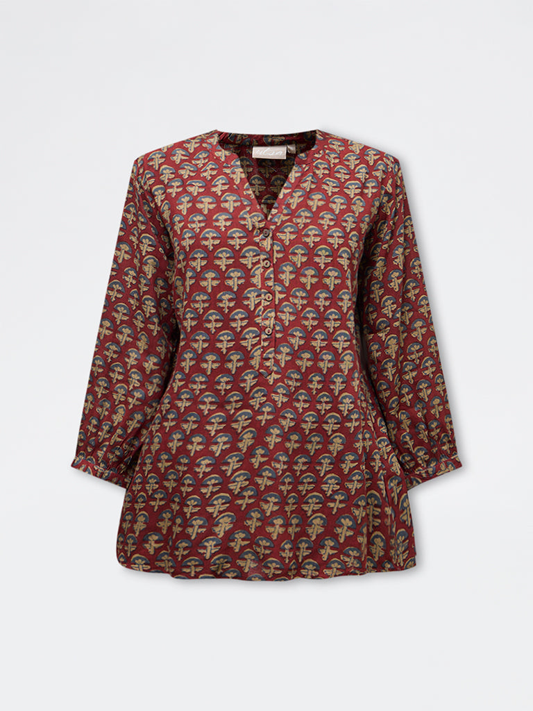 Utsa Maroon Floral Design Tunic