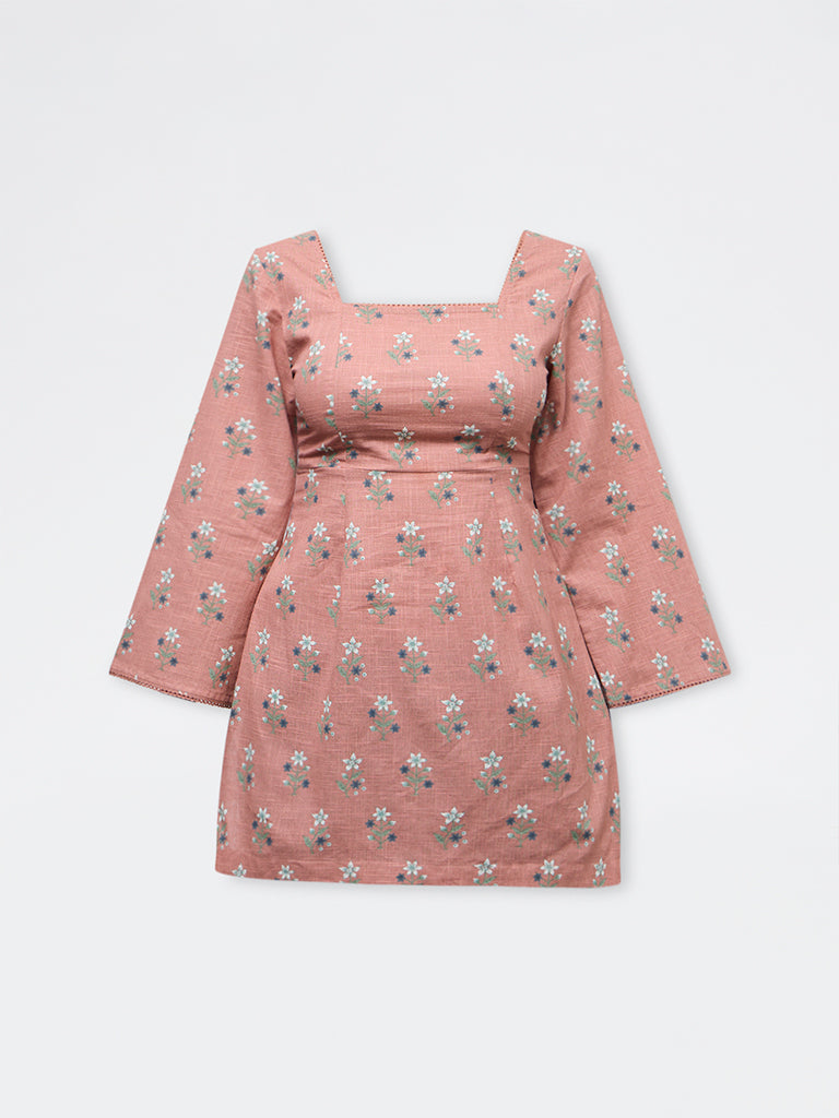 Utsa Dusty Pink Floral Design Cotton Tunic
