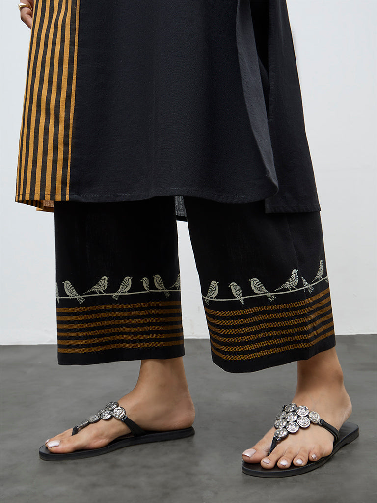 Buy Utsa Black Printed Cotton-Blend Pants from Westside