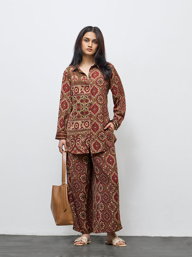 Utsa Red Botanical Design Pants