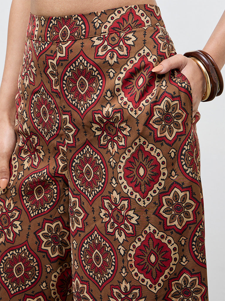 Utsa Red Botanical Design Pants