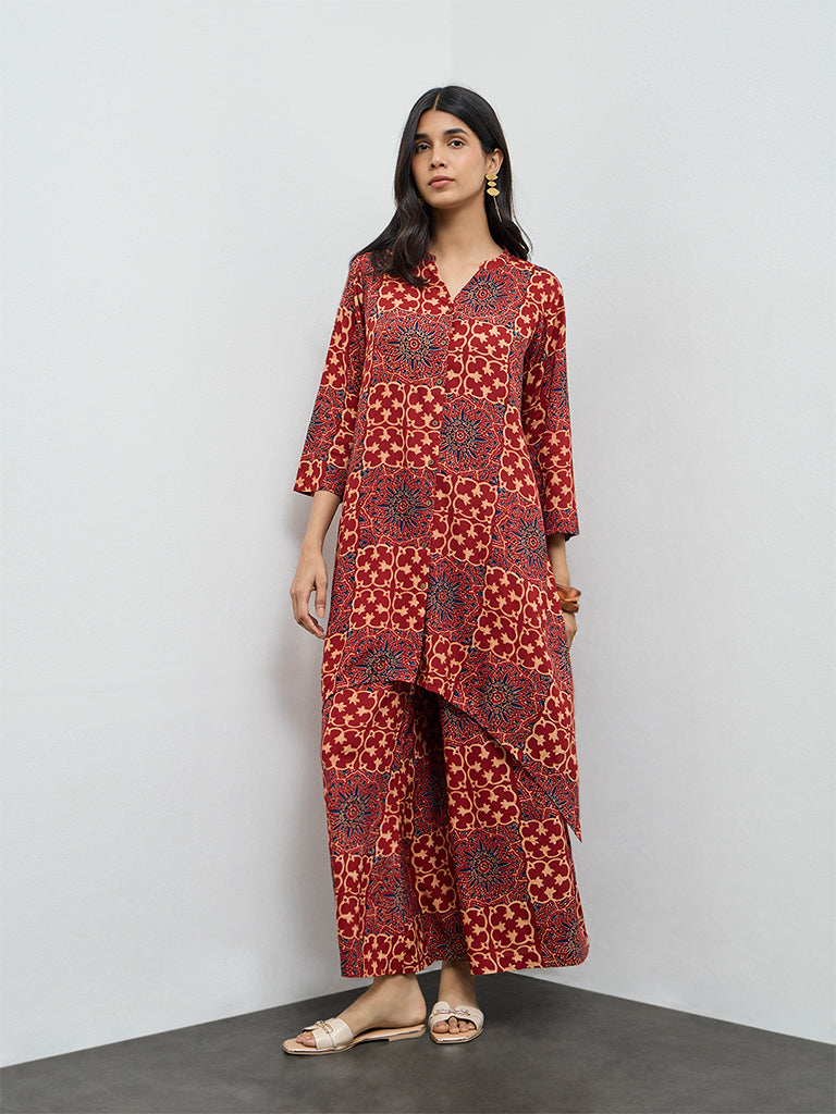 Utsa Red Printed Palazzos