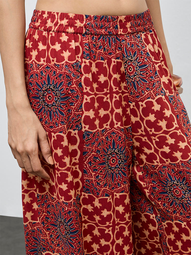 Utsa Red Printed Palazzos