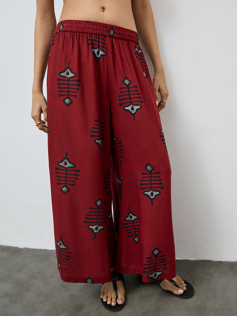Utsa Red Printed Palazzos